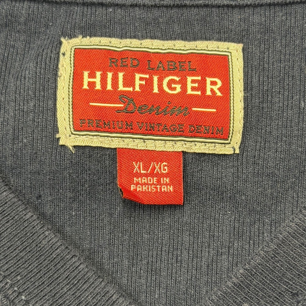 Tommy Hilfiger Mens Red Label Denim Vintage Ribbed V-Neck T-Shirt XL Navy 2004 - Picture 3 of 8